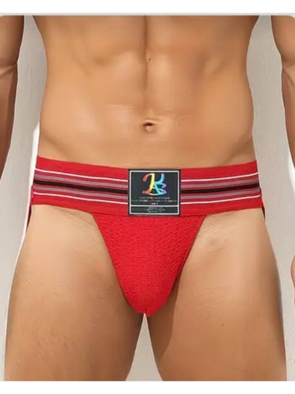 Mens Red Jockstrap*Striped Waistband Breathable Stretch Fabric*Gay*XL*NIP
